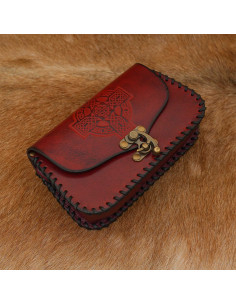 Embossed Celtic cross leather bag, maroon color 2