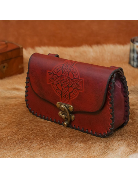 Embossed Celtic cross leather bag,...