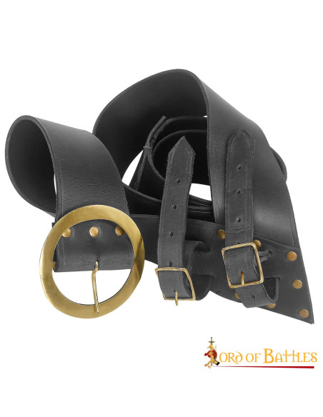 Baldric with sword belt in black leather