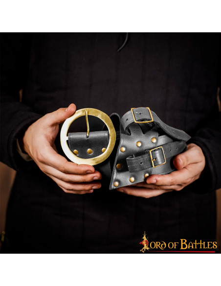 Baldric with sword belt in black leather