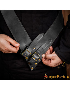 Baldric with sword belt in black leather 2
