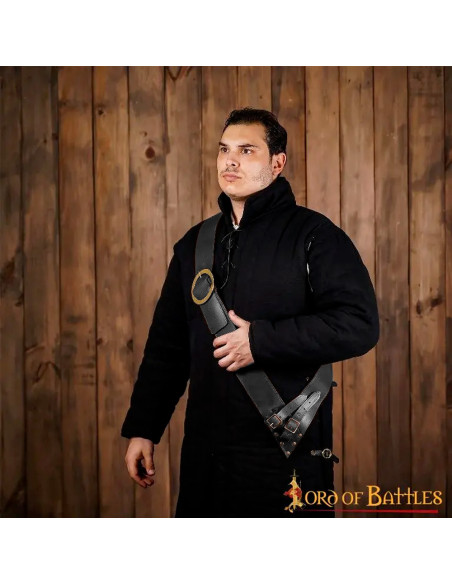 Baldric with sword belt in black leather