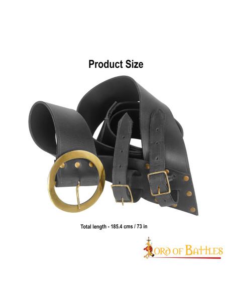 Baldric with sword belt in black leather