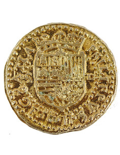 2 Escudos golden coin, 3 cms.
