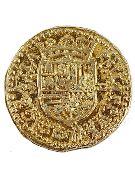 2 Escudos golden coin, 3 cms.