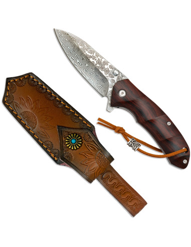 Albainox Damascus steel brand knife, with sheath (7.40 cm)
