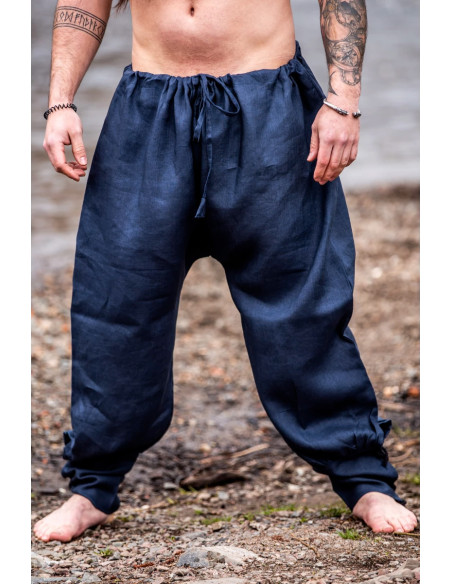 Wodan linen Viking pants, dark blue