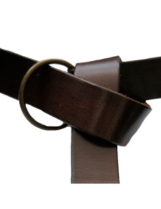 Leather belt with ring, dark brown
