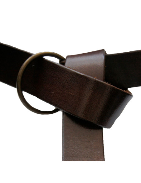 Leather belt with ring, dark brown