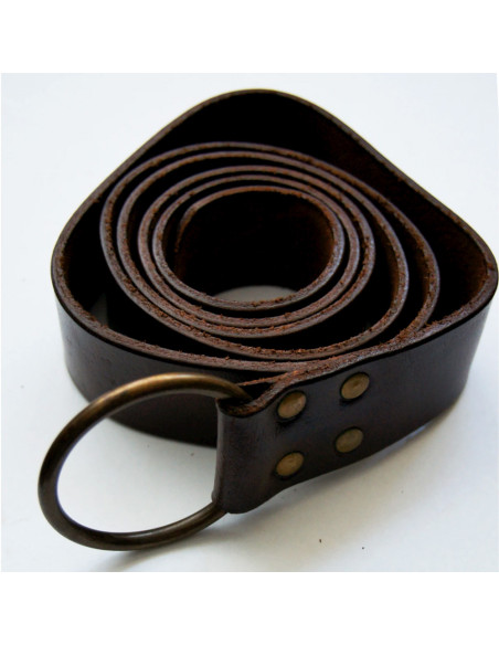 Leather belt with ring, dark brown