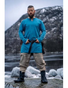 Viking linen tunic Ragnar model, blue color