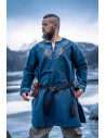 Snorri Viking tunic with Urnes style hand embroidery, grey-blue