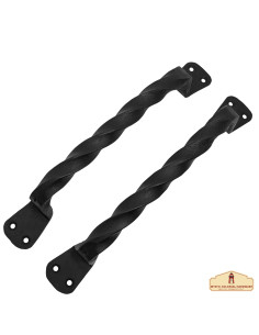 Set of 2 medieval door handles braided in wrought iron