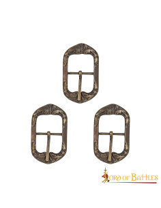 Set of 3 medieval buckles in antique brass fantasy...