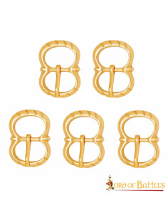 Pack of 5 small medieval brass buckles with round design
