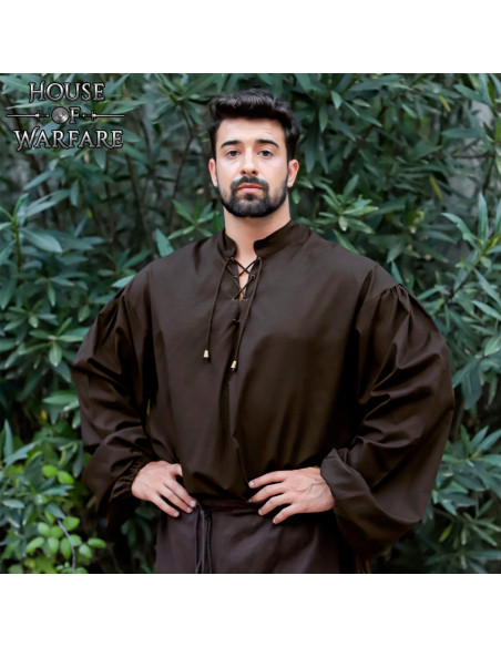 Medieval cotton shirt with laces, brown.