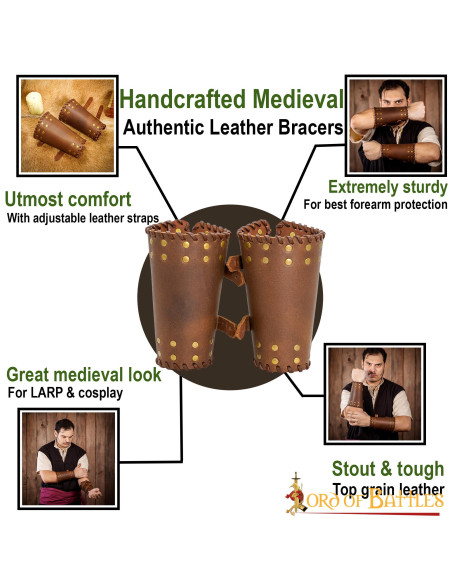 Medieval brown leather bracers with...