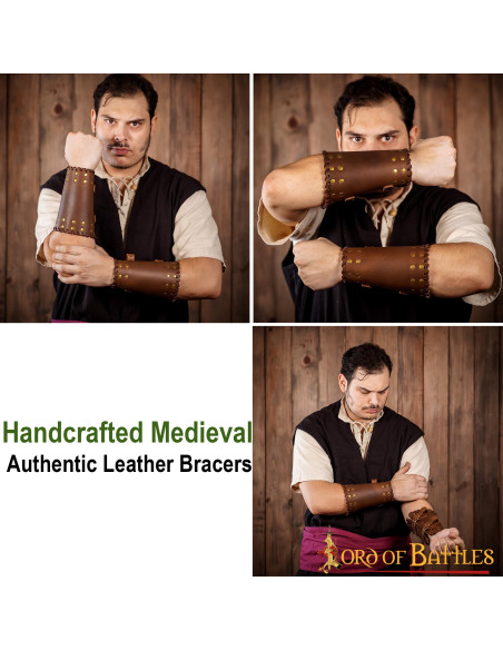 Medieval brown leather bracers with...