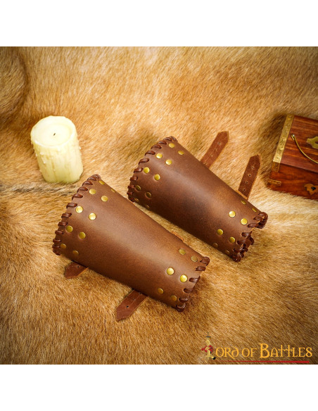 Medieval brown leather bracers with...