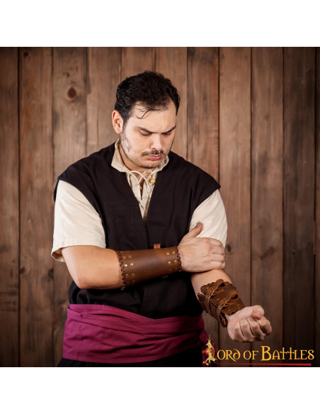 Medieval brown leather bracers with...
