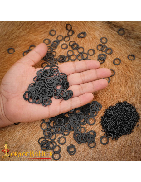 Flat chain mail rings with rivets,... Flat chain mail rings with rivets,...
