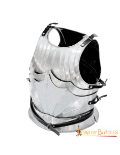 Medieval Gothic cuirass in steel, polished finish.