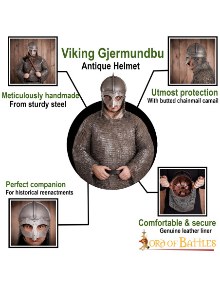 Viking steel helmet with leather...