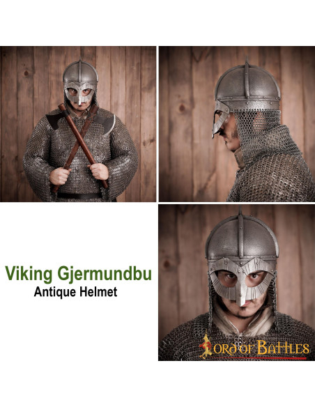 Viking steel helmet with leather...