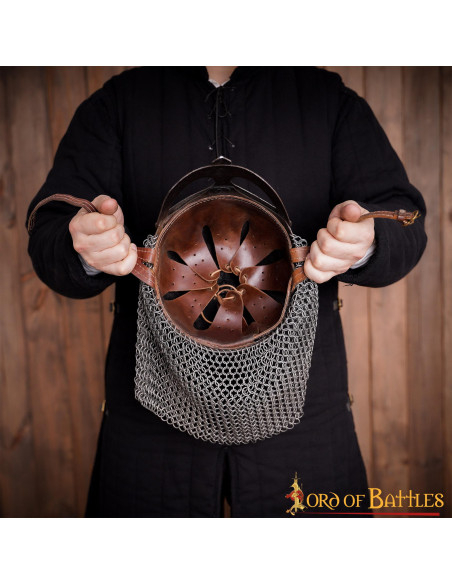 Viking steel helmet with leather...