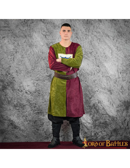 Two-tone medieval tabard, green-maroon