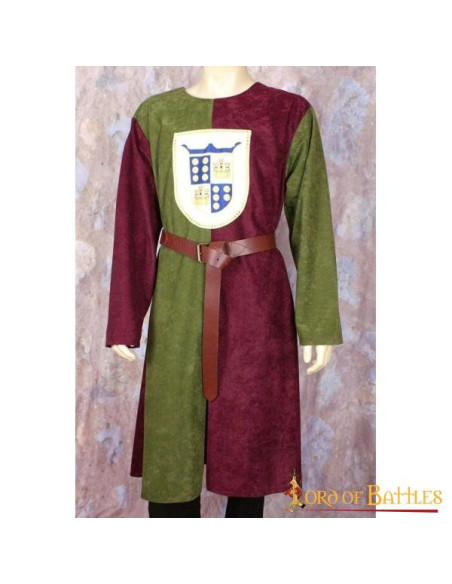 Two-tone medieval tabard, green-maroon