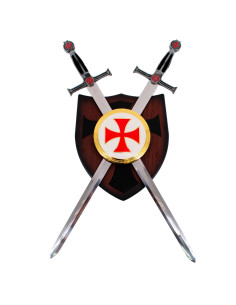 Templar Panoply with 2 swords and shield, silver finish