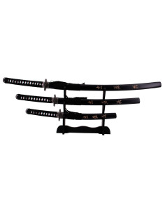 Set of 3 Last Samurai katanas, with stand