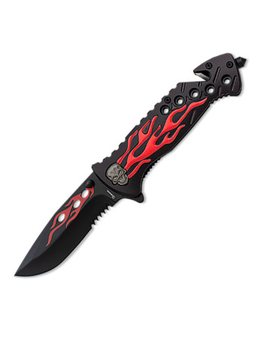 Red flaming skull rescue knife (20 cm.)
