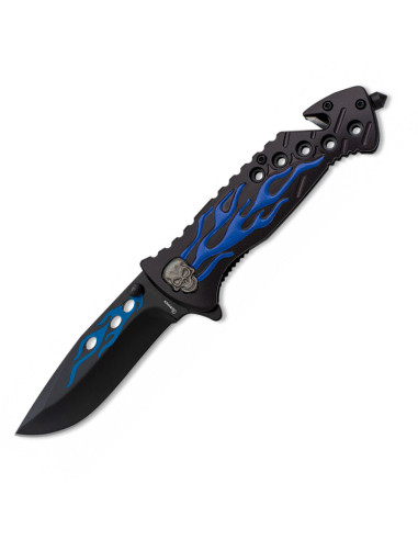 Blue flaming skull rescue knife (20 cm.)