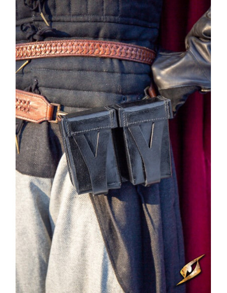 Medieval black rigid leather belt bag