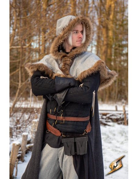 Medieval black rigid leather belt bag