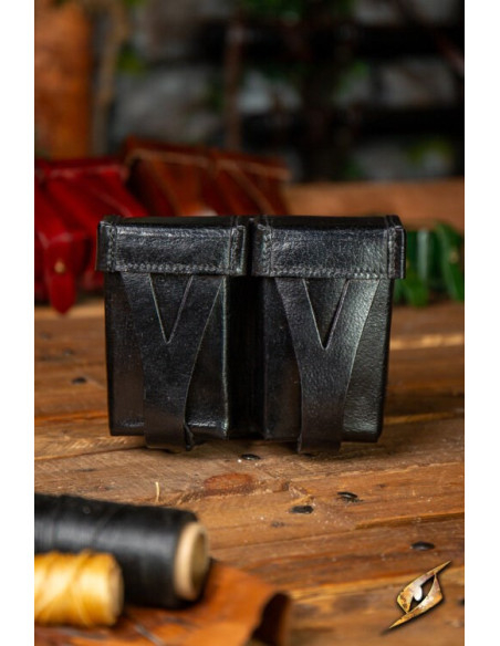 Medieval black rigid leather belt bag