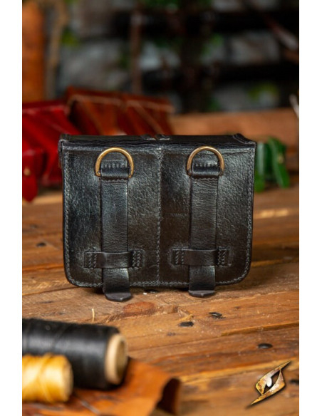 Medieval black rigid leather belt bag