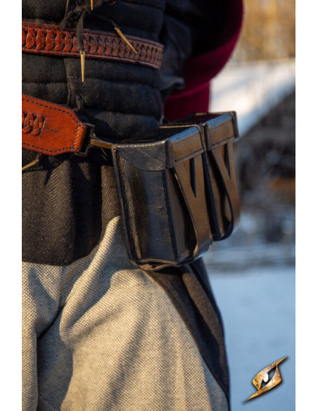 Medieval black rigid leather belt bag