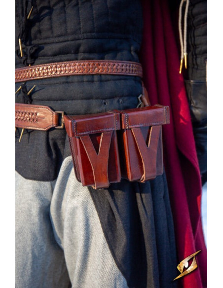 Medieval brown rigid leather belt bag