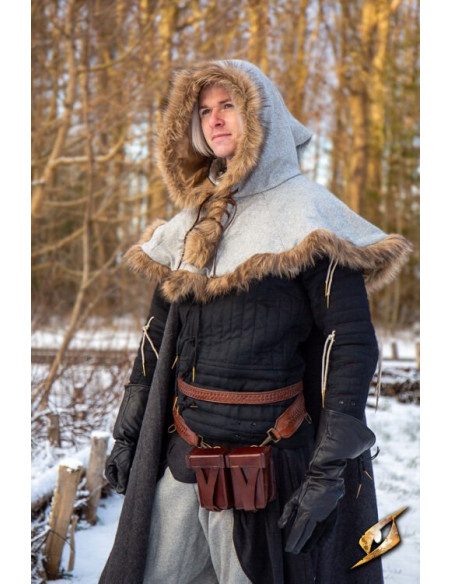 Medieval brown rigid leather belt bag