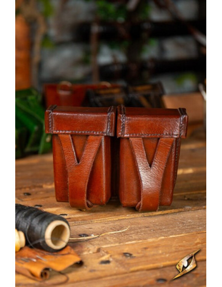 Medieval brown rigid leather belt bag