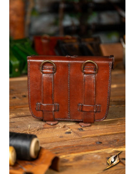 Medieval brown rigid leather belt bag