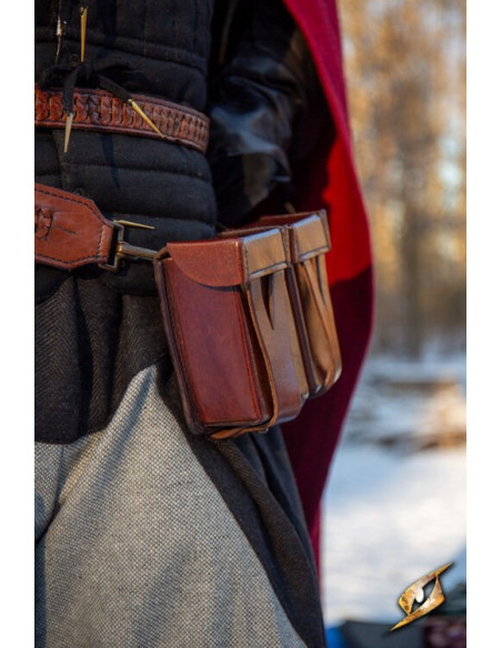 Medieval brown rigid leather belt bag