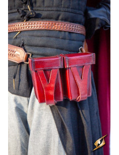 Medieval red rigid leather belt bag