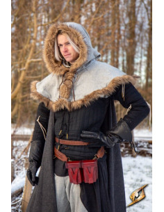 Medieval red rigid leather belt bag 2