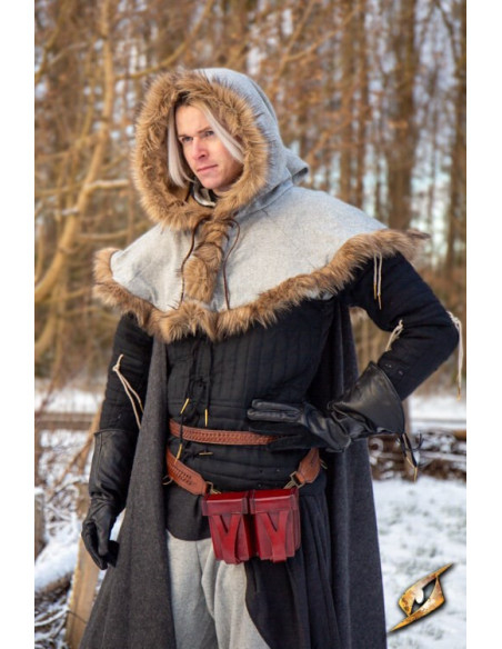 Medieval red rigid leather belt bag