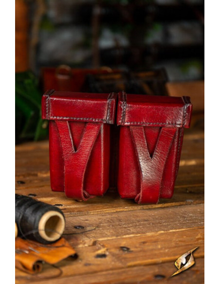 Medieval red rigid leather belt bag