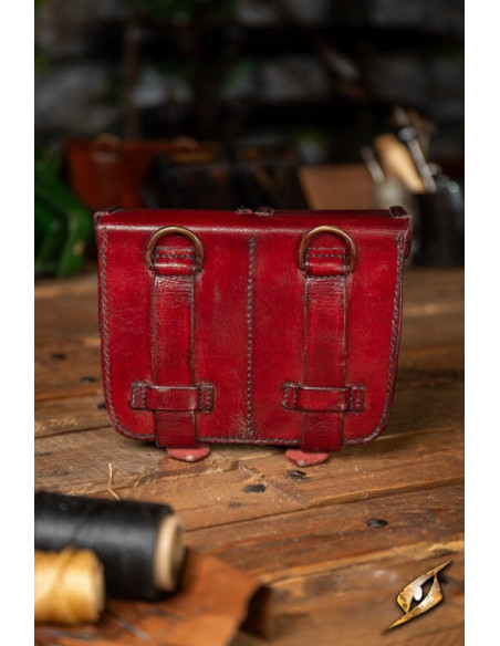 Medieval red rigid leather belt bag